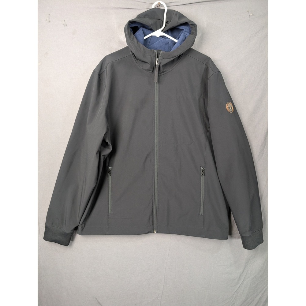 Timberland Mens Softshell Hooded Jacket Gray XL Full Zip Fleece Lined 7113